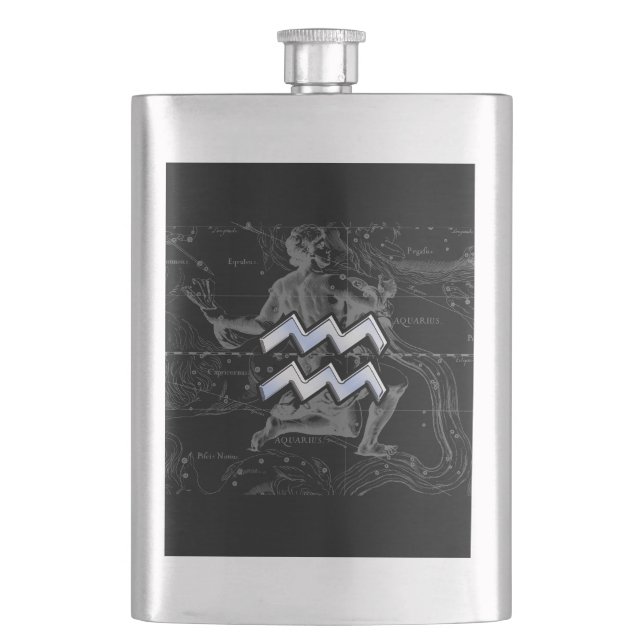Flasque Chrome comme Aquarius Symbole Zodiaque sur Heveliu (devant)