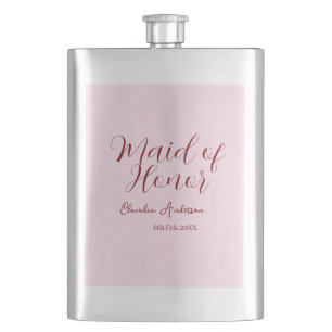 Flasque Demoiselle d'honneur mauve nom date rose pastel ma
