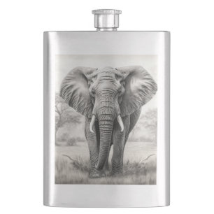 Flasque Dessin d'un crayon d'éléphant africain