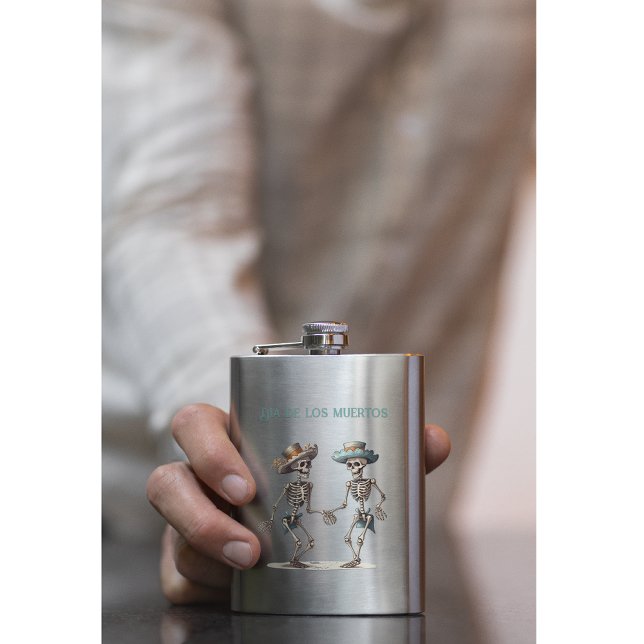 Flasque Dia de los Muertos dansant squelettes personnalisa (Créateur téléchargé)