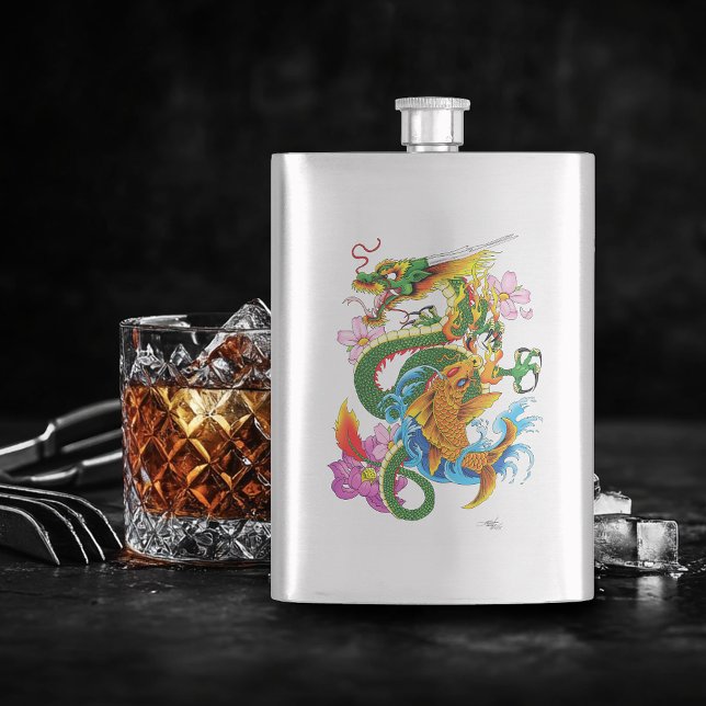 Flasque Dragon chinois vert Koi (Créateur téléchargé)