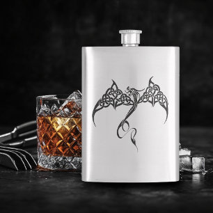 Flasque Dragon Tribal Celtique Entrelacs Noir Blanc Fantas