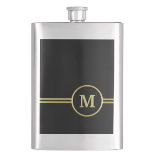 Flasque Élégant or Monogramme personnalisé sur noir