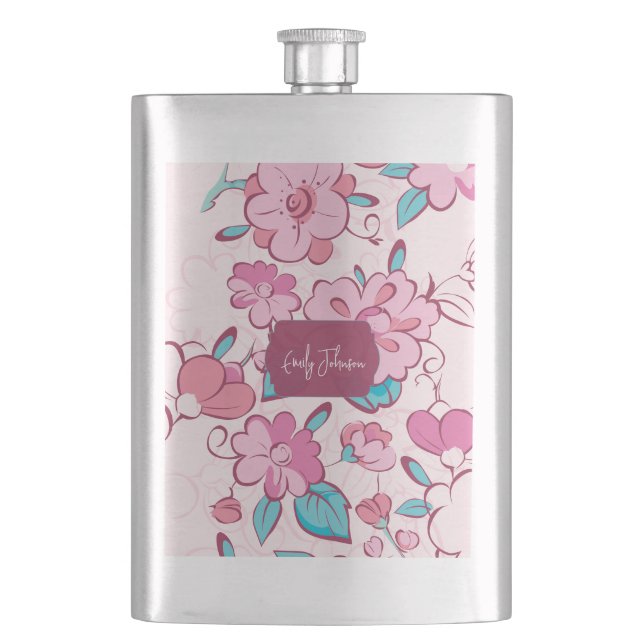 Flasque Elegant Pink Blossom Custom Name Floral Design (devant)