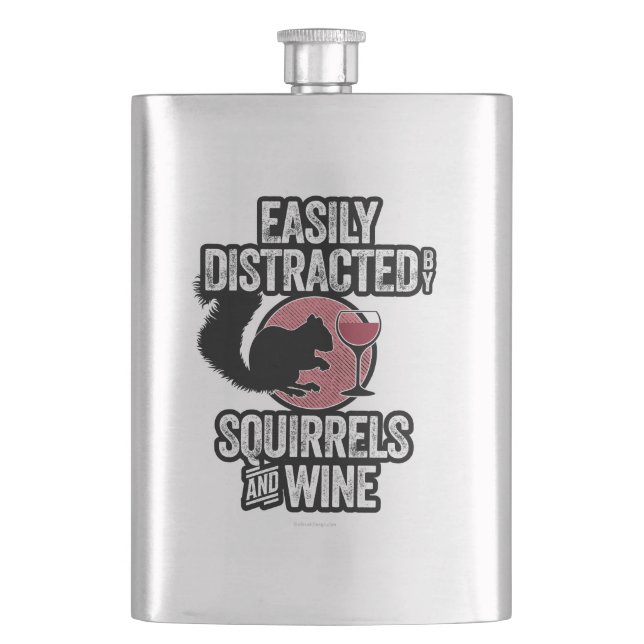 Flasque Facilement distrait par les écureuils et le vin (devant)