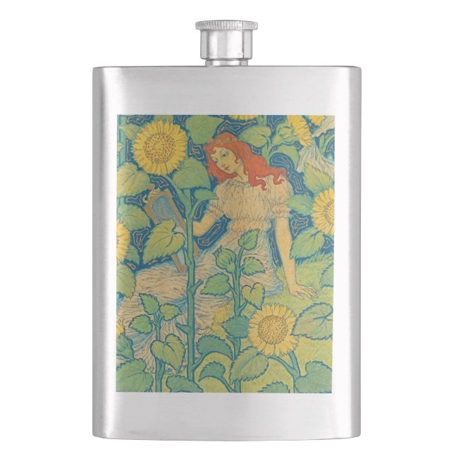 Flasque Femme-fille de fleurs dans le jardin de tournesol (devant)