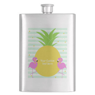 Flasque Flamants roses d'ananas texte personnalisé