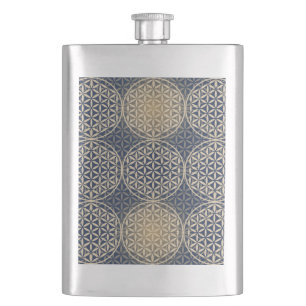 Flasque Fleur de vie - motif de timbre - sable bleu