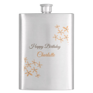 Flasque Fleur orange brune heureux anniversaire ajouter no