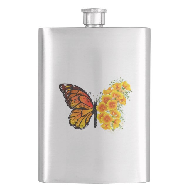 Flasque Flower Butterfly with Yellow California Poppy (devant)