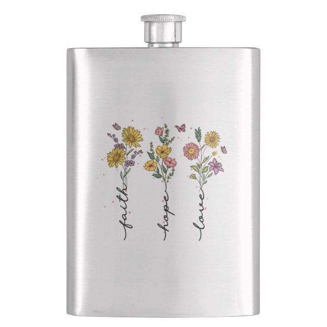 Flasque "Foi-Espoir-Amour" | Inspirant design floral (devant)