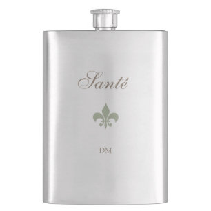 Flasque French Green Fleur de Lis Santé Mariage Faveur