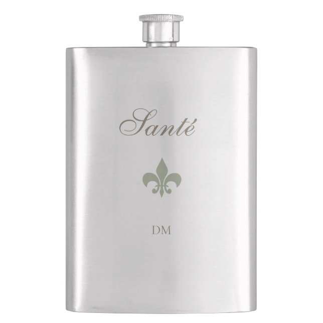 Flasque French Green Fleur de Lis Santé Mariage Faveur (devant)