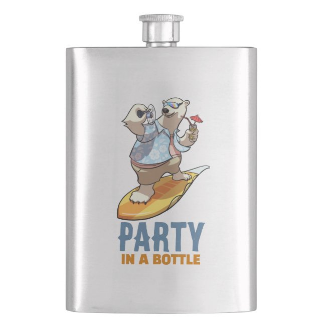 Flasque Funny Polar Bear Party In A Bottle Surfer Cartoon (devant)