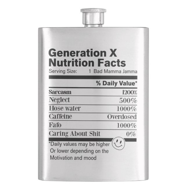 Flasque Generation X | Fun Nutrition Facts Sarcasm Neglect (devant)
