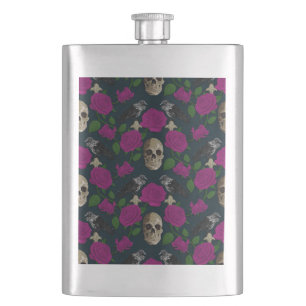 Flasque Gothique foncé Grungy Vins Roses Corbeau crâne ros