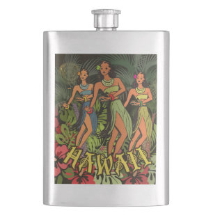 Flasque Hawaii Aloha Palm Hula Art Design