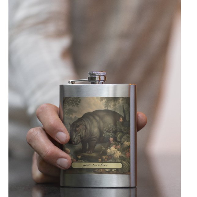 Flasque Hippopotame botanique vintage, personnalisable  (Créateur téléchargé)