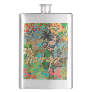 Flasque Hula Vintage Floral Graphisme Floral Hawaii