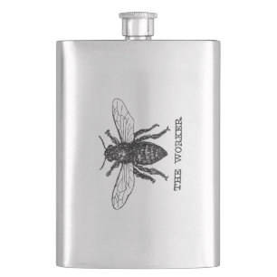 Flasque Illustration d'abeille ouvrière vintage