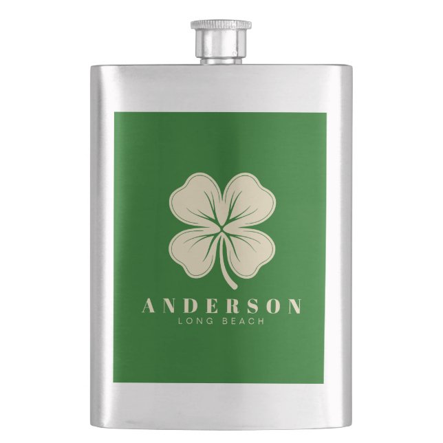 Flasque Irlandais Lucky Four Leaf Clover | Nom Green Class (devant)