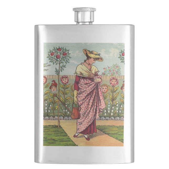 Flasque Jardin Cultivation Flower Woman Art Antique (devant)