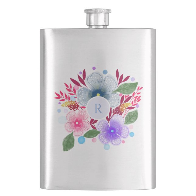 Flasque Jolie aquarelle Bouquet floral Monogramme (devant)