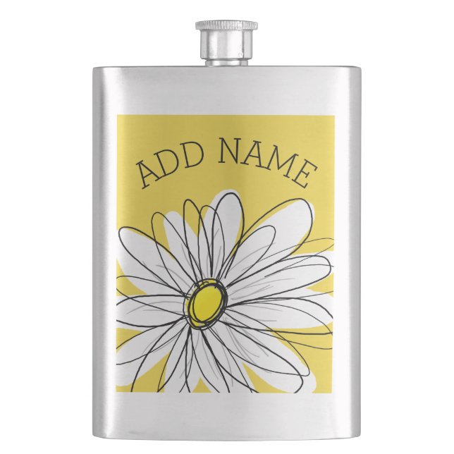 Flasque Marguerite lunaire jaune et blanc avec texte perso (devant)
