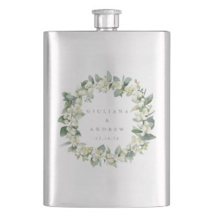 Flasque Mariage personnalisé Snowberry & Eucalyptus Wreath