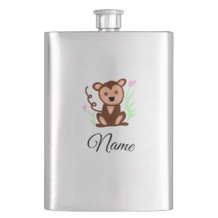 Flasque marron aquarelle singe animal ajouter nom