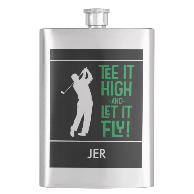 Flasque Masculine Golf Citation Cute Monogram Black Green (devant)