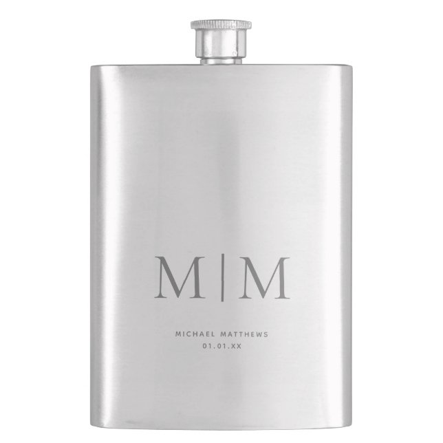 Flasque Moderne Elegant Argent Monogrammé Initial Classic (devant)