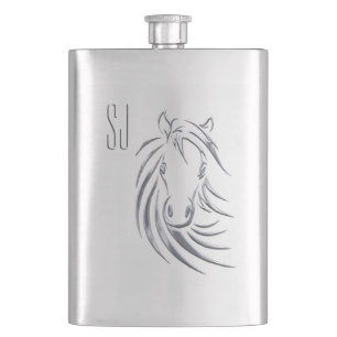 Flasque Monogramme de tête de cheval en argent