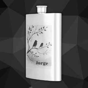 Flasque Monogramme Oiseaux noirs et blancs simples dans le