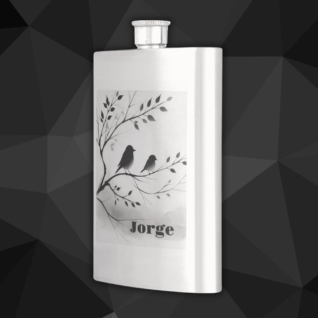 Flasque Monogramme Oiseaux noirs et blancs simples dans le (Créateur téléchargé)
