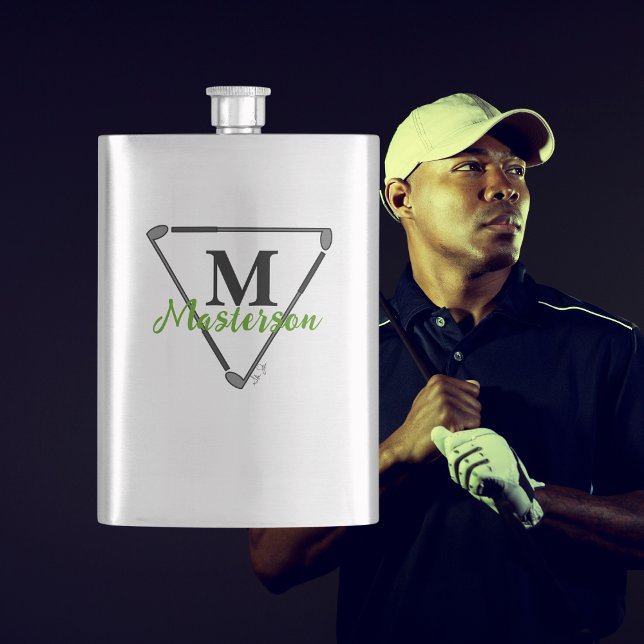 Flasque Monogramme vert personnalisé/Nom Club de golf uniq (Créateur téléchargé)