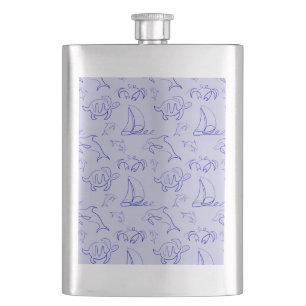 Flasque Motif d'une ligne d'animal marin et voilier