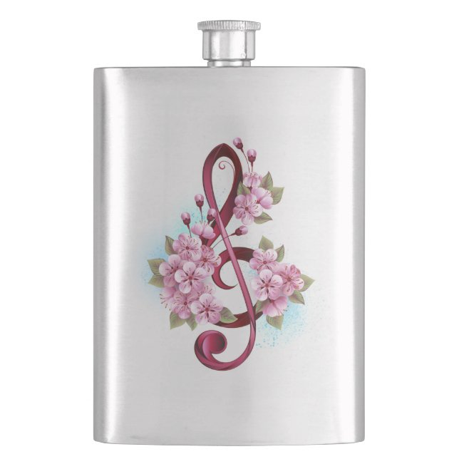 Flasque Musical treble clef notes with sakura flowers (devant)