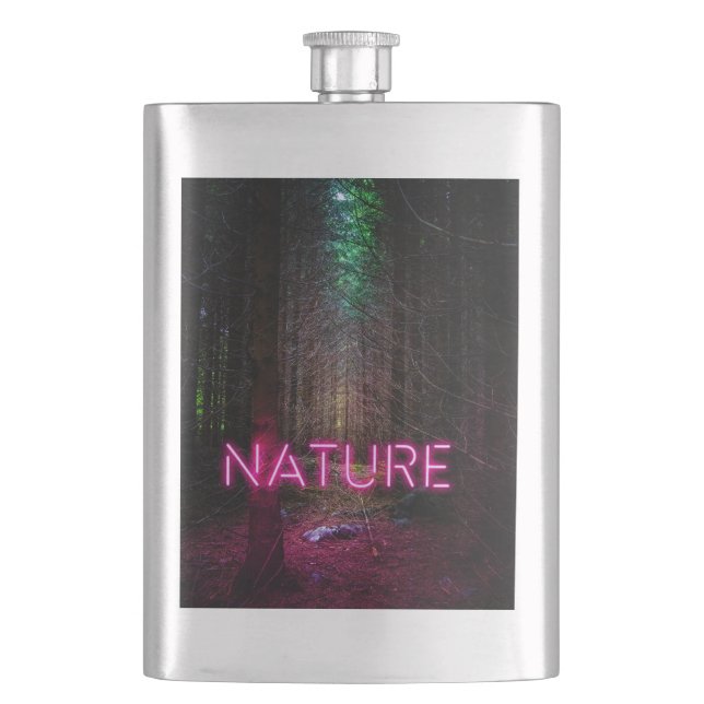Flasque Mystère forêt d'épinette nature néon magenta signe (devant)