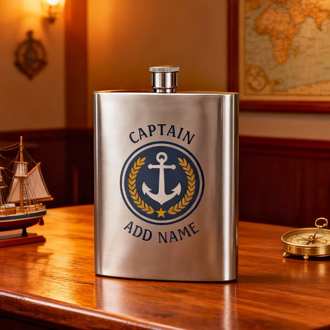 Flasque Nom du capitaine Ancre Gold Style Laurel Stainless (Créateur téléchargé)