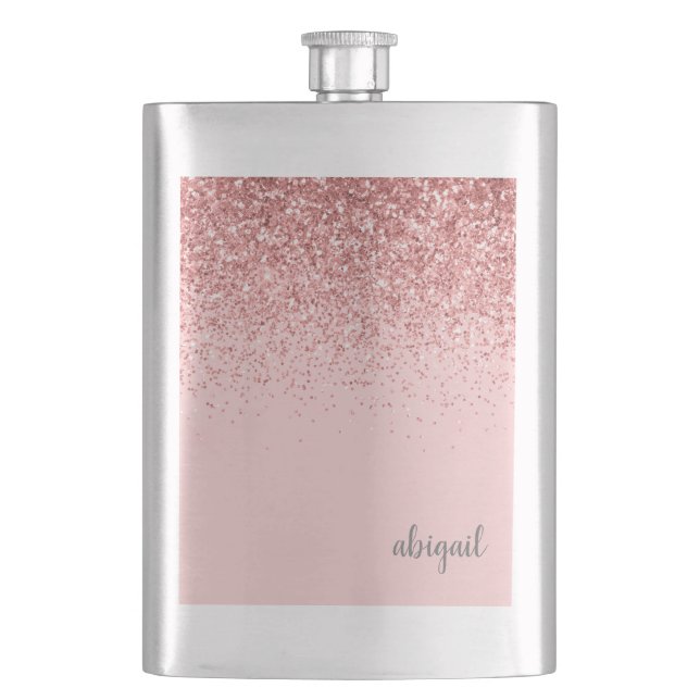 Flasque Nom du monogramme de la Parties scintillant rose v (devant)