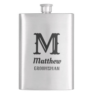 Flasque Nom Monogramme Masculin Mariages Classiques Noir