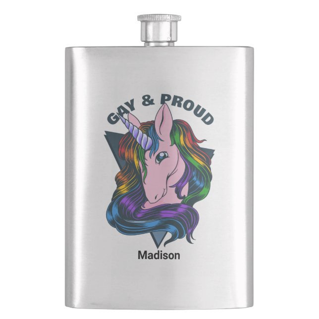 Flasque Nom personnalisé et texte Gay licorne (devant)