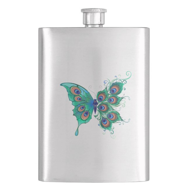 Flasque Papillon aux plumes de paon vert (devant)