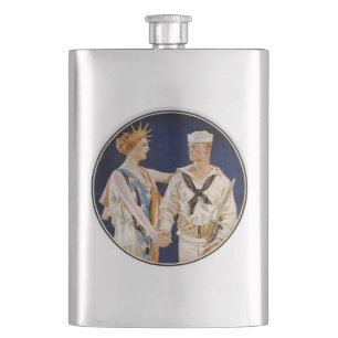 Flasque Patriotisme vintage, Lady Liberty avec Marine Seam