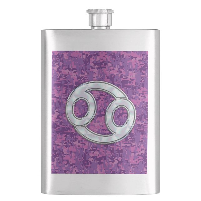 Flasque Pearl comme cancer Symbole Zodiaque sur Camo numér (devant)