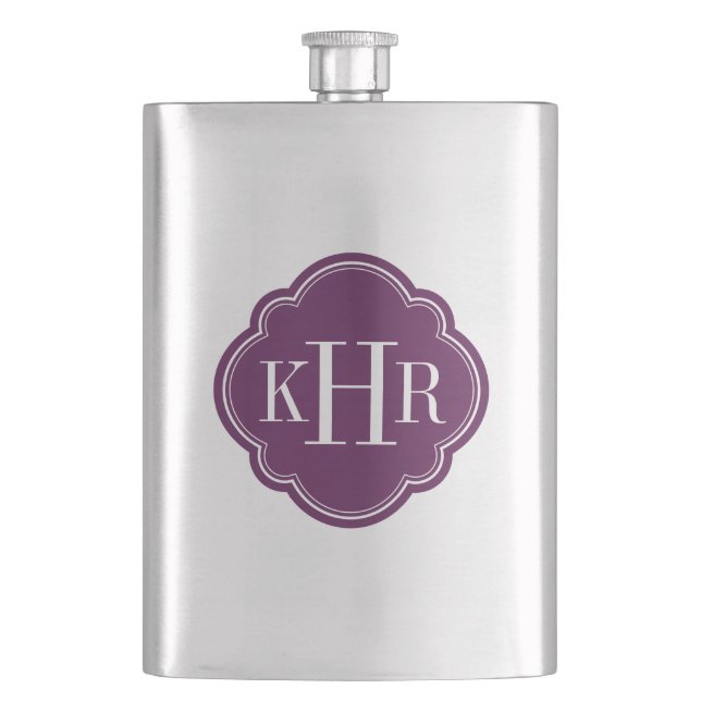 Flasque Plum Purple Quatrefol Personnalisé Monogramme (devant)