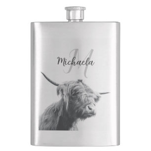 Flasque Portrait de vache highland initiale monogramme noi