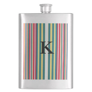 Flasque Rayures rétro colorées ajoutent monogramme lettre