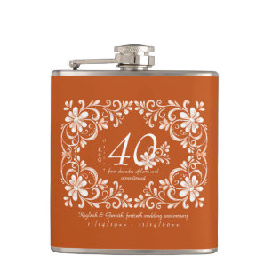 Flasque Romantique Orange Brûlé 40 Ans de Mariage